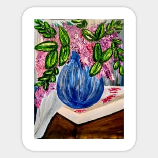 Abstract purple flowers on a side table Sticker